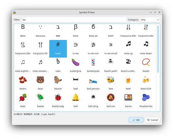 Screenshot of the symbol picker dialog